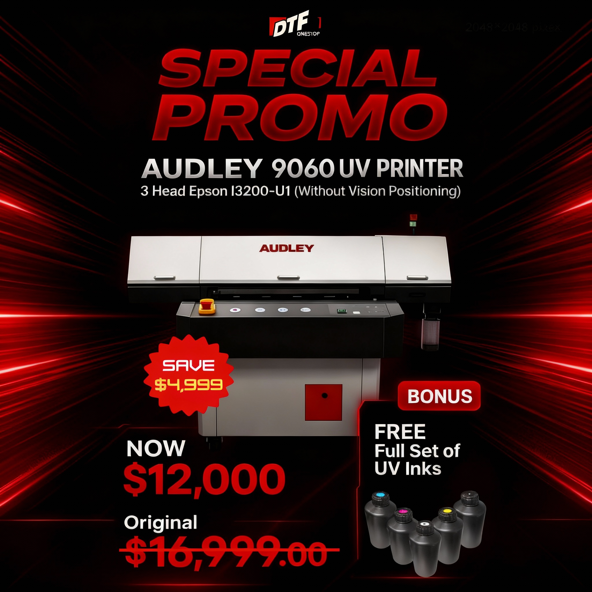 Audley 9060 UV Printer – 3 Head Epson I3200-U1 (With/Without Vision Positioning)